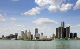 A water view of the Detroit, Michigan metro area.